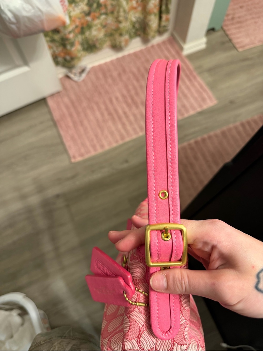 Coach Pink Signature Jacquard Shoulder Bag - Picture 5 of 6